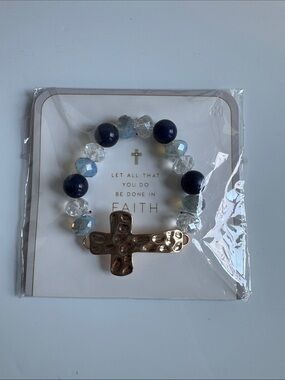 Coco + Carmen Navy, Clear & Light Blue Beaded Cross Bracelet